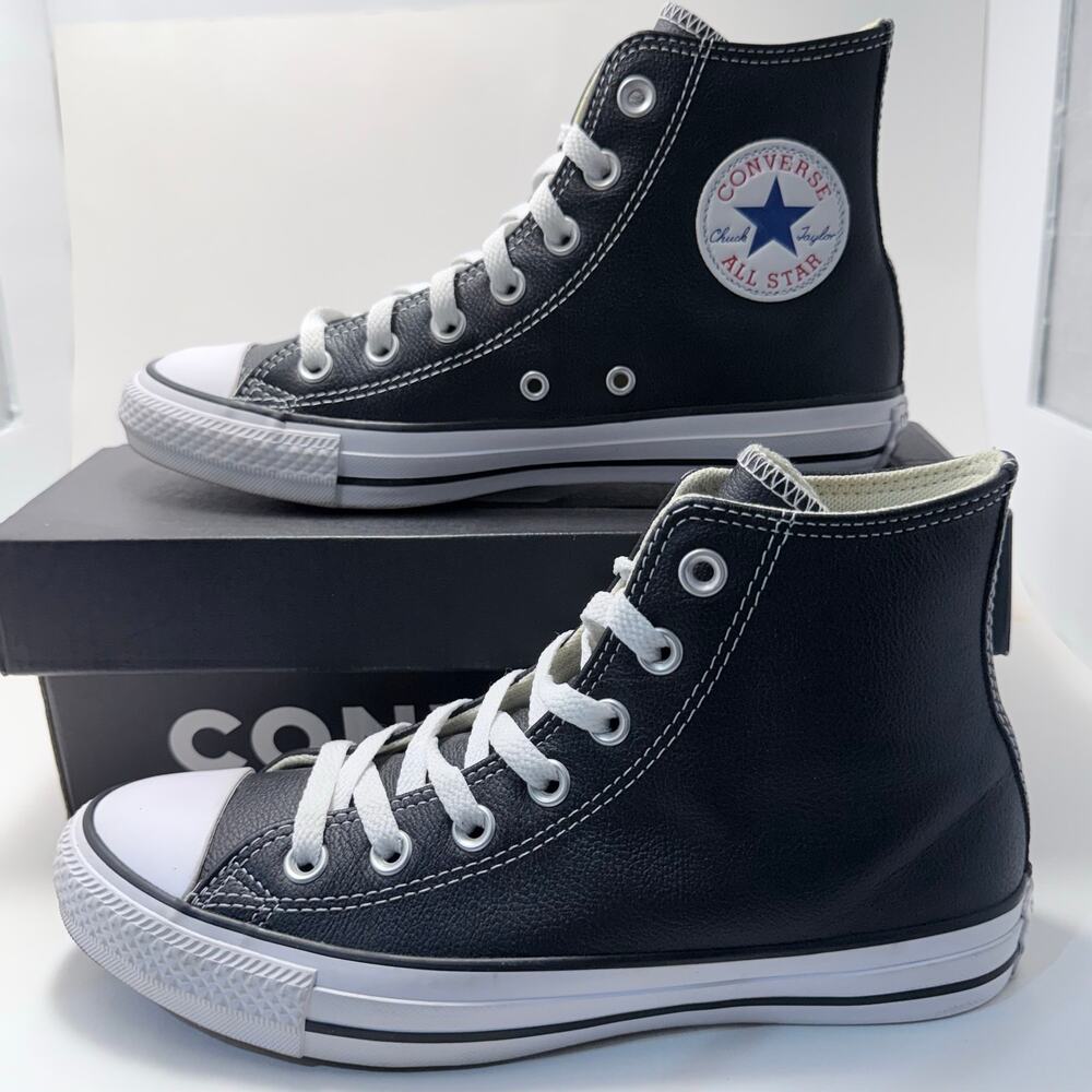 Converse Chuck Taylor All Star Hi Top Black Leather, Women's Size 7.5, Men's 5.5
